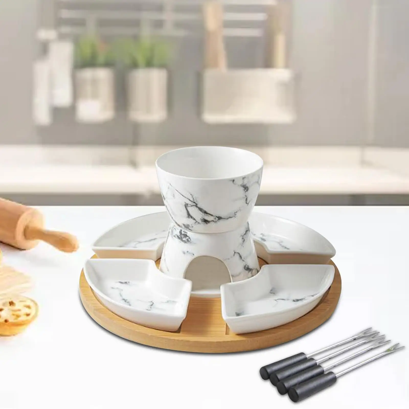 Fondue Pot Melting Pot Set Butter Heater with 4 Forks Home Tea Light Candle Fondue Set Chocolate Fondue Pot for Butter Cheese