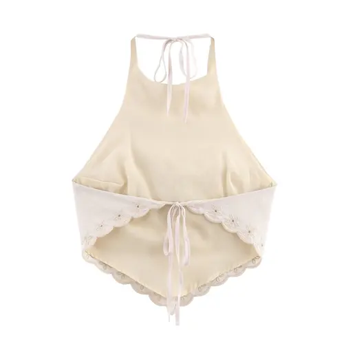 Imagen 2 del producto 2025 nuevo verano mujer casual versátil moda bordado arco espalda descubierta cuello halter con cordones top