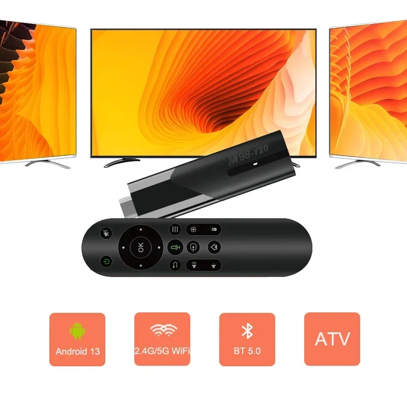 스마트 TV 스틱, 안드로이드 13 BT 5.0 ATV Allwinner H618 2.4G 5G 듀얼 와이파이 HDR10 6K 미디어 플레이어 TV 박스, M98 Y10