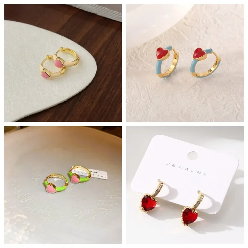 2024 Fashionable Simple Love Women's Earrings Medieval Enamel High-end French Oil Drops Elegant Temperament Gift