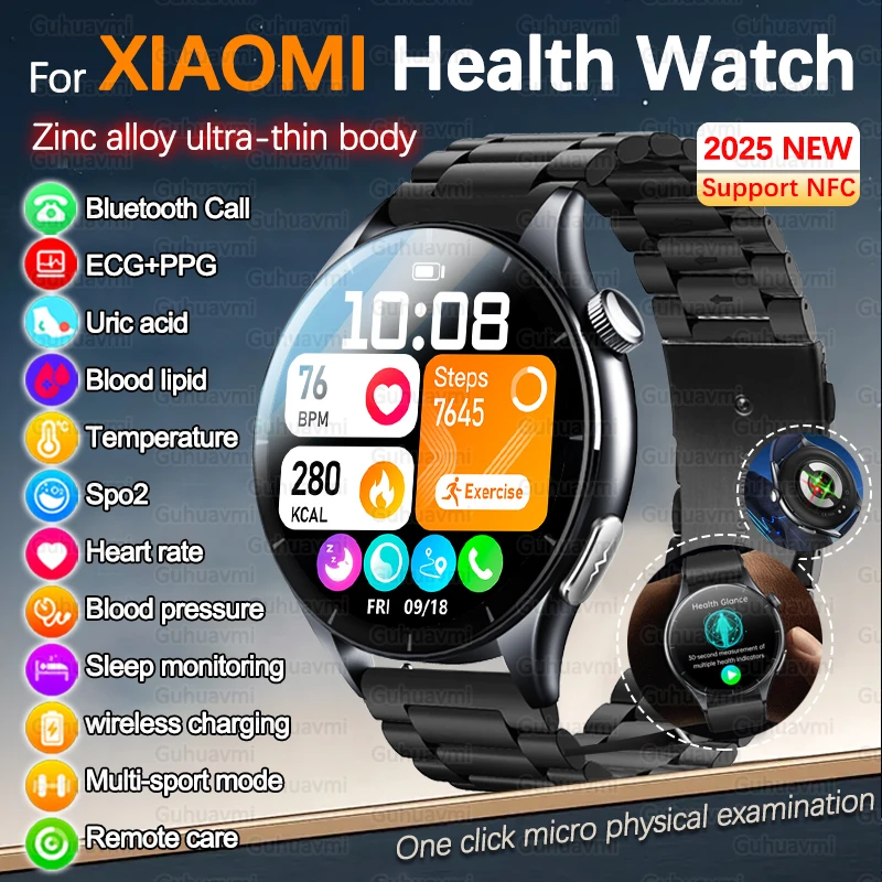 

Men LED Flashlight ECG+PPG Health Smart Watch AMOLED HD Screen NFC BluetoothCall Blood Lipid Uric Acid Smartwatch For XIAOMI IOS