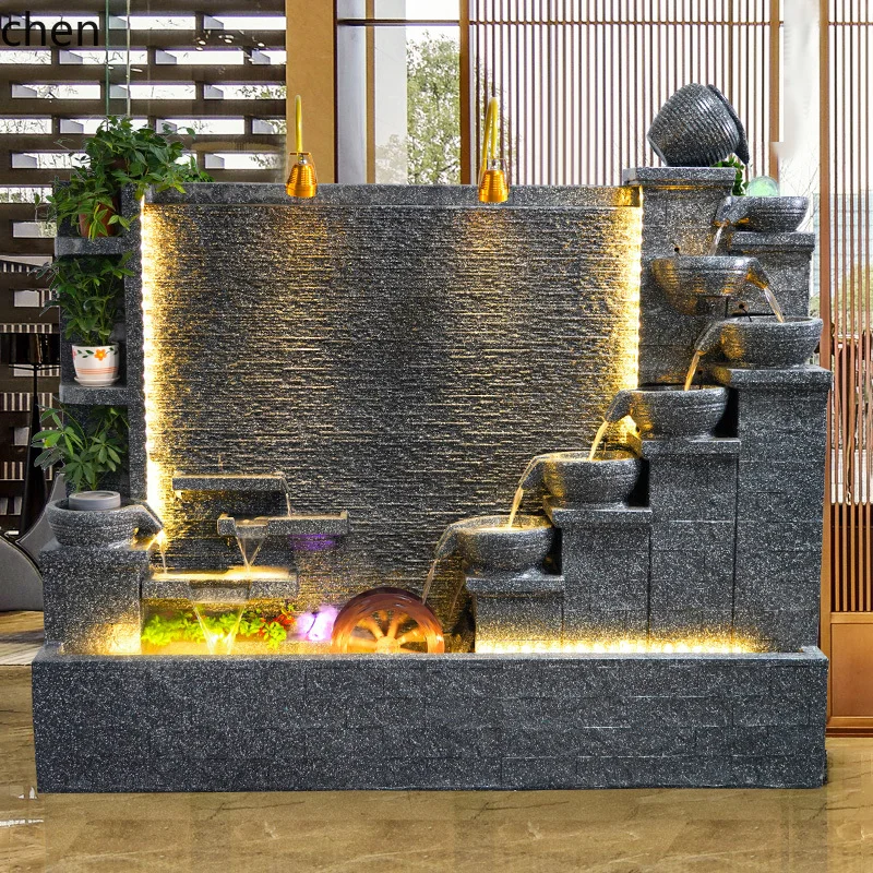 

HTT water curtain wall screen flowing water ornament villa courtyard rockery fish pond fountain office humidifier