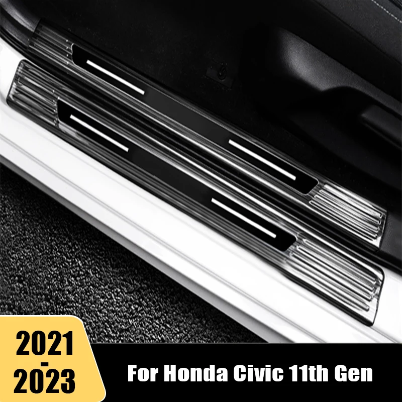 

For Honda Civic 11th gen 2021 2022 2023 Car Door Sill Scuff Plate Cover Guards Sills Strip Protector Accessories Stainless Steel