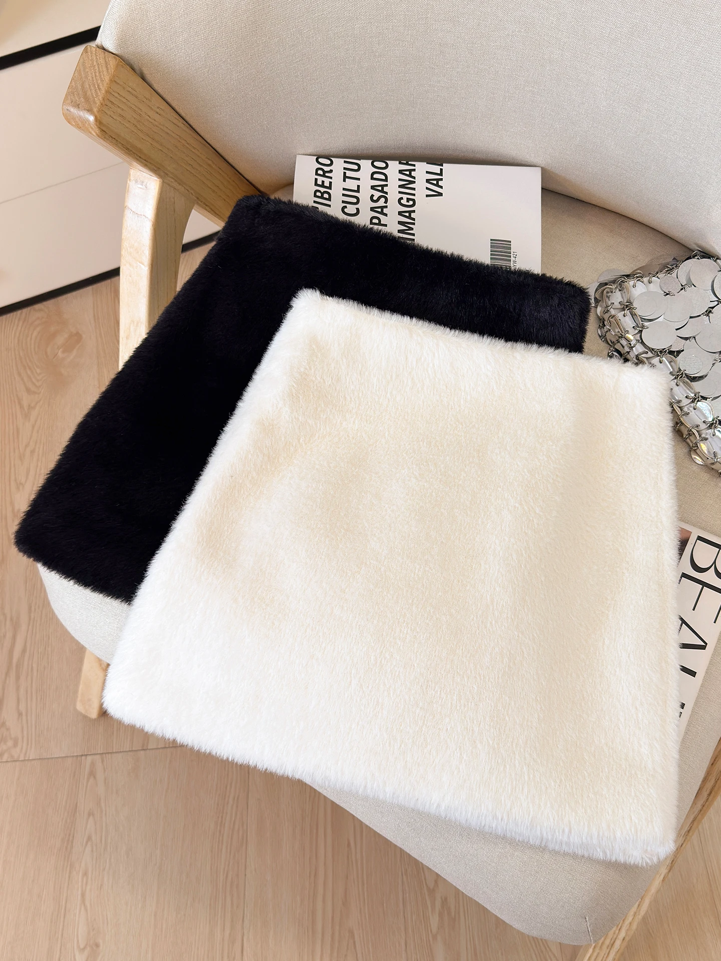 

Ele White Mink f Skirt Women's Autumn Winter High Waist Slim A-Line Skirt Vintage Sle with Inner