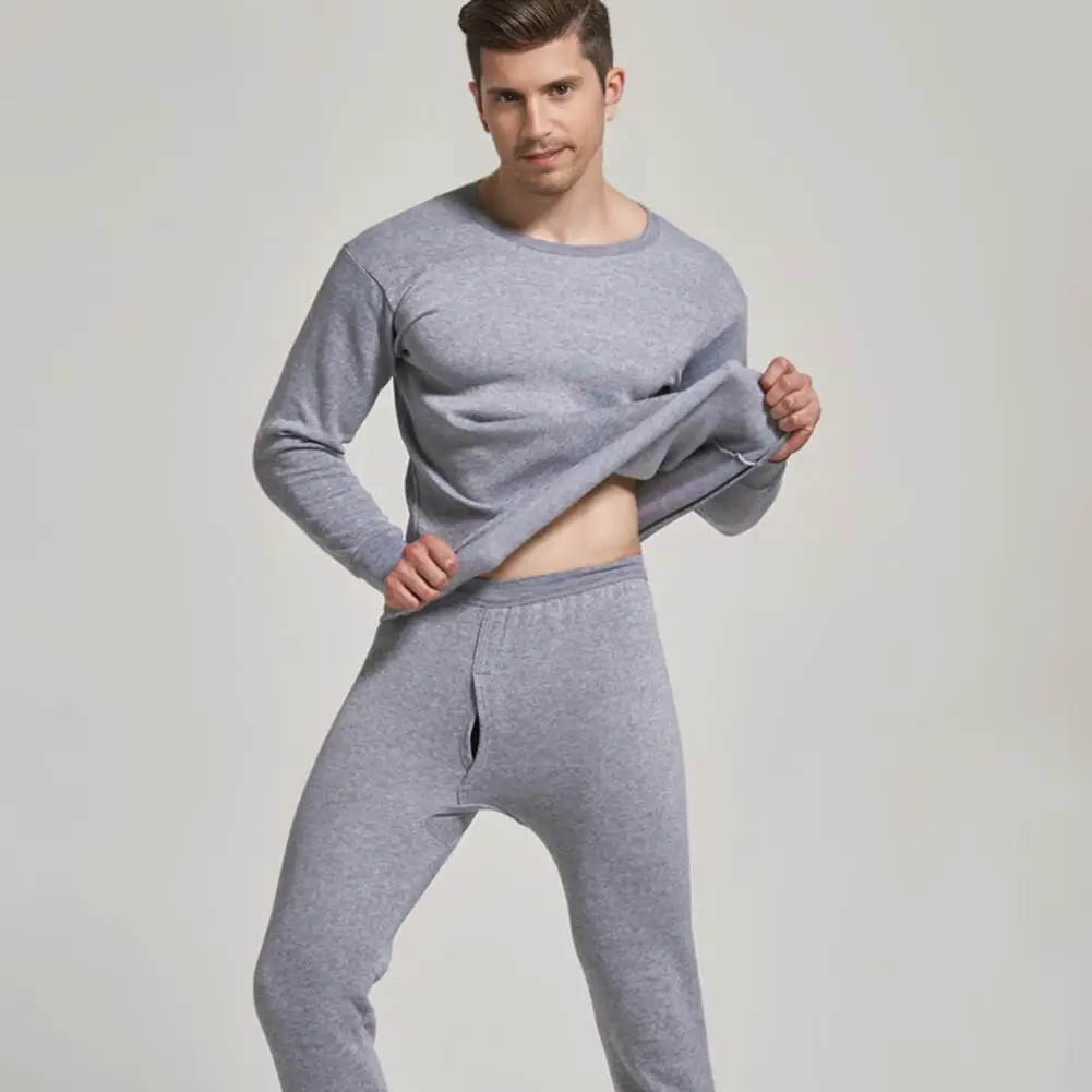 Thermal Clothing Set Men Thermal Underwear Set Men\'s Winter Thermal Underwear Set 2-piece Round Neck Long Sleeve for Weather