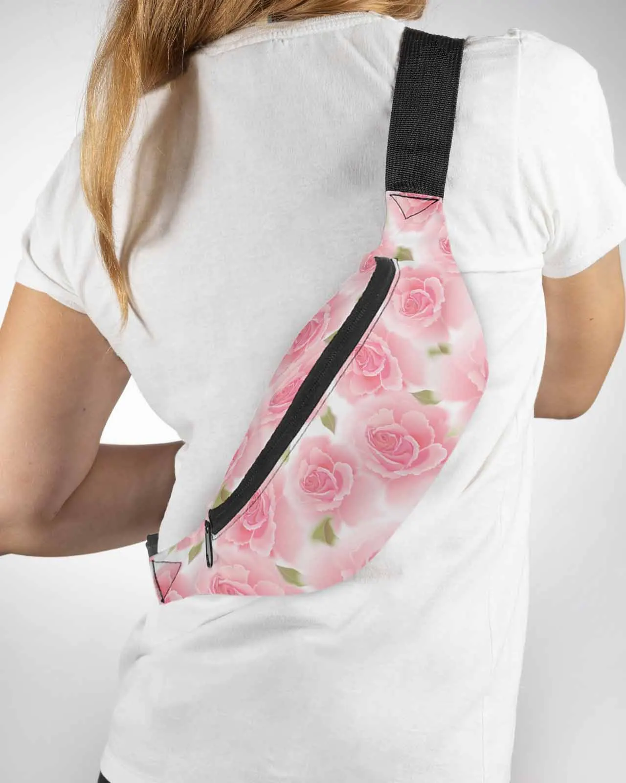 

Pink Floral Rose Texture Phone Belt Bag Wallet Pouch Waterproof Banana Hip Bags Waist Bag Fanny Pack for Women Men