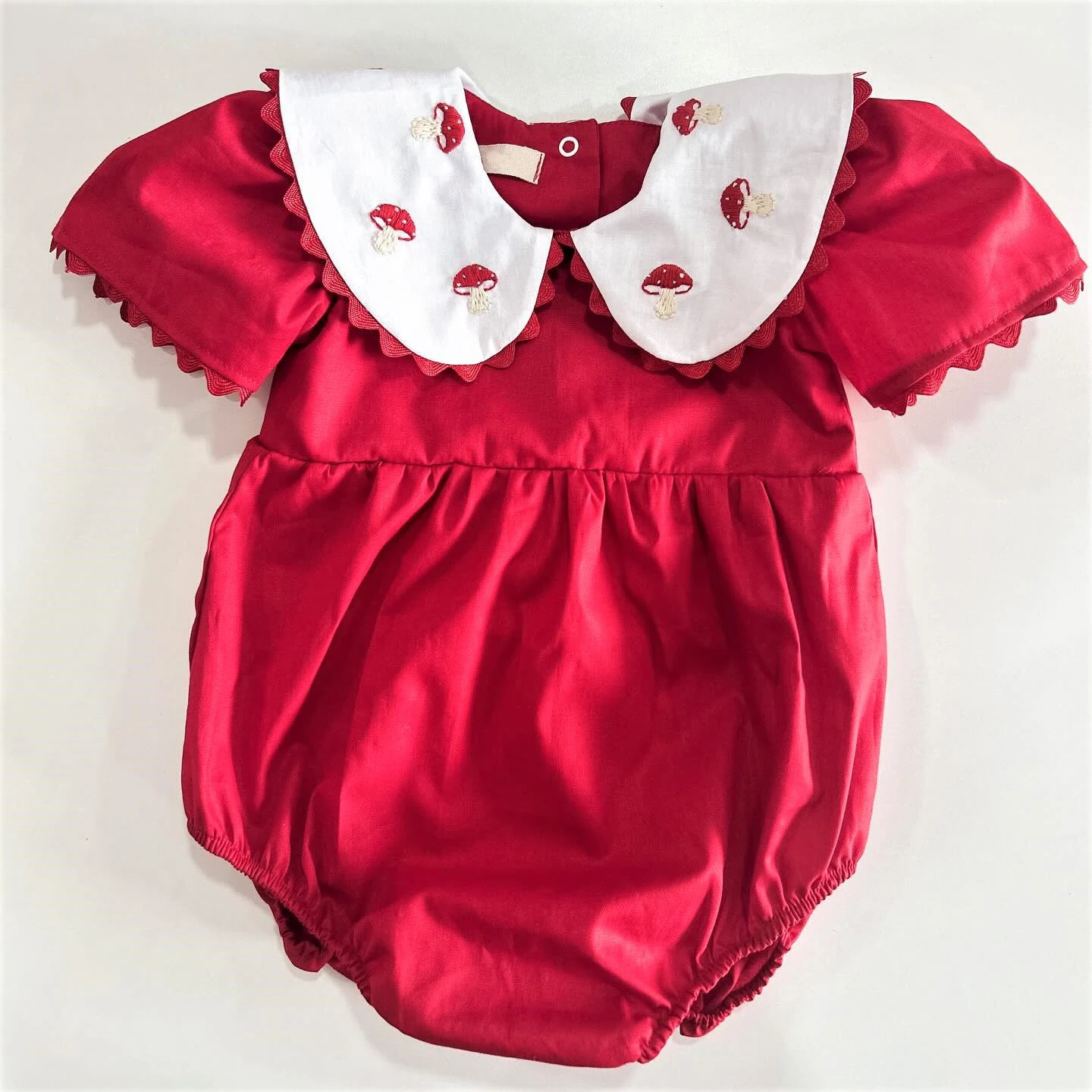 0-6Y Baby Boy Girl Vintage Mushroom Embroidery Red Romper Suit Outfit For Birthday Party Photography
