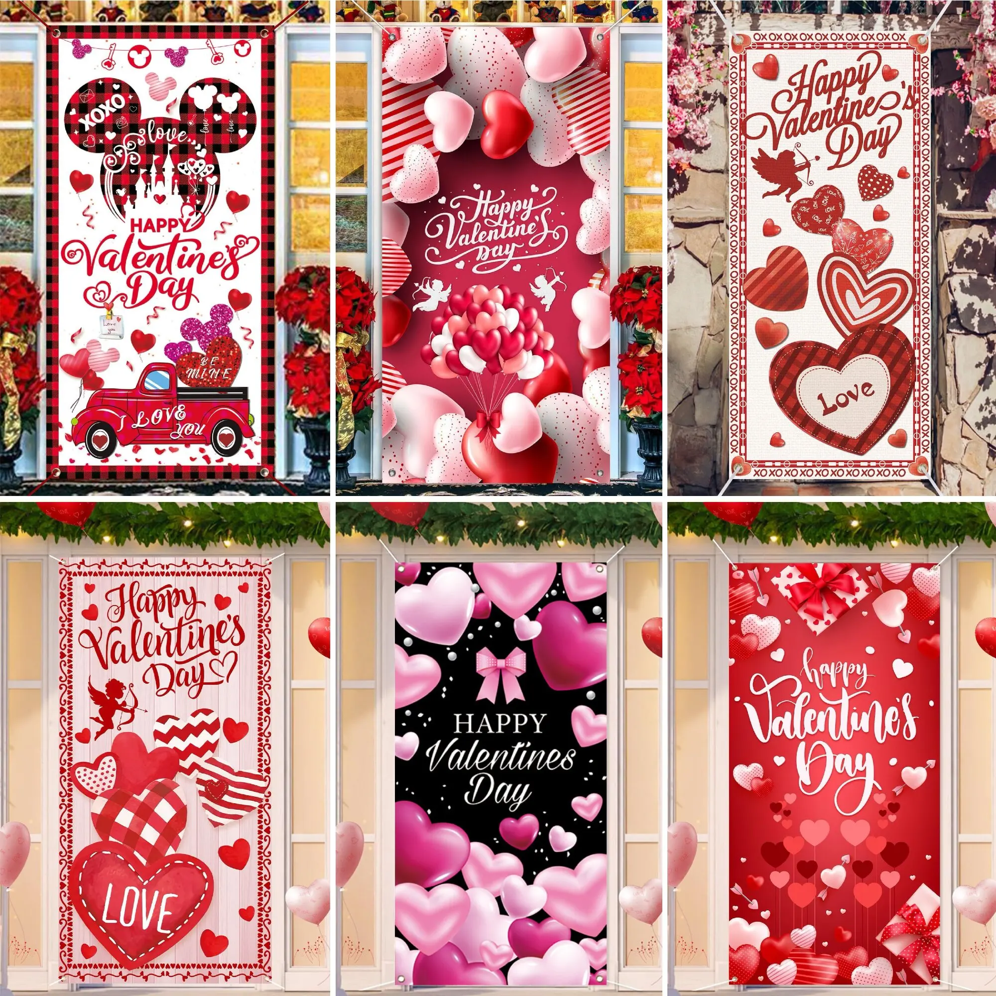 

Romantic Confession Valentine Day Theme Lover Sweet Red Door Cover Decor Photography Background Indoor and Outdoor Corrid cover