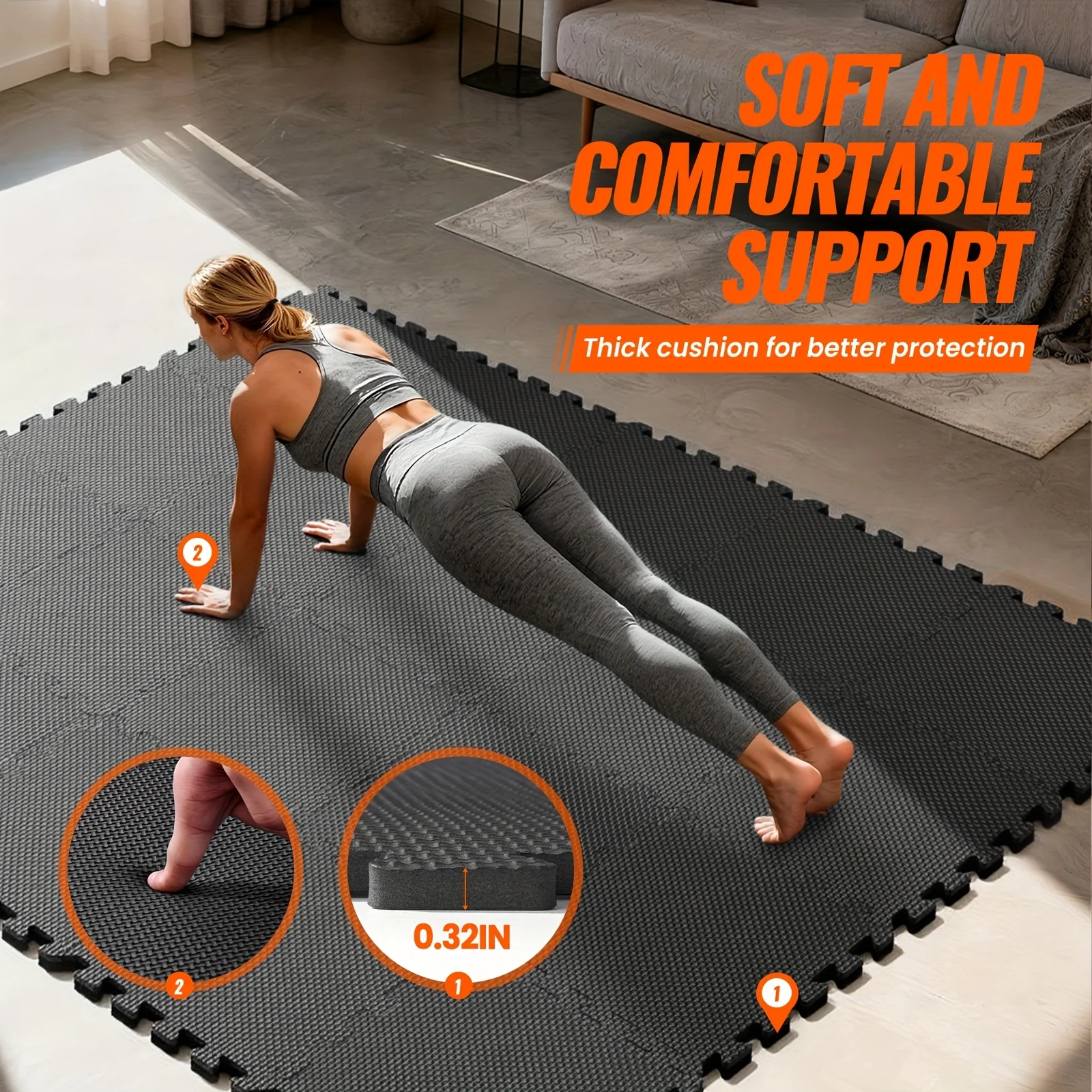 36/48 قطعة من حصيرة ألغاز اللياقة البدنية المتشابكة، 12 بوصة × 12 بوصة من إسفنج EVA المتين، ممتصة للصدمات المضادة للانزلاق لمرآب استوديو اليوغا والجيم المنزلي