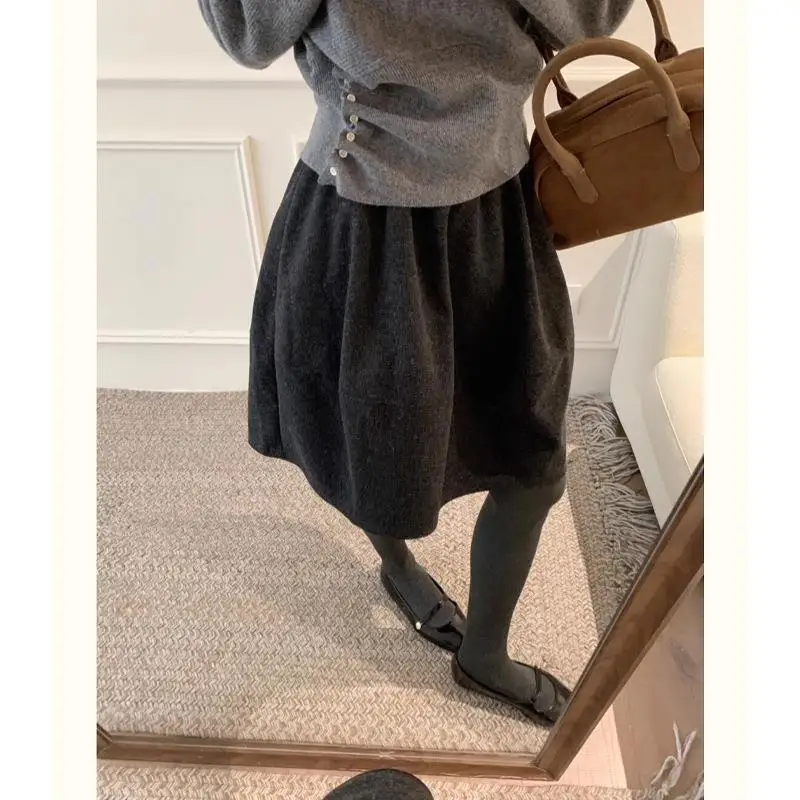 

Ретро-шерстяная юбка А-силуэта для женщин, осенне-зимняя новинка, в корейском стиле, плиссированная, стройнящая, миди, повседневная, элегантная