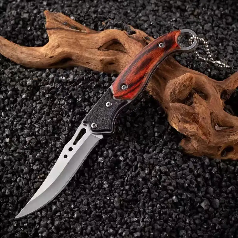 Wood Handle Portable Folding Pocket Cutter EDC Utility Cutting Tool Keychain Outdoor Camping Household Daily DIY Supplies