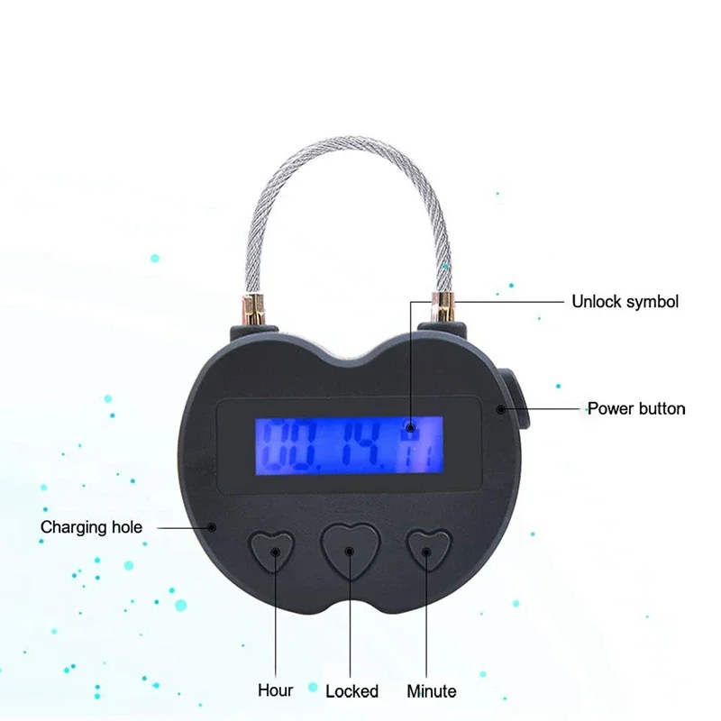 Smart Time Lock LCD Display Time Lock Multifunction Travel Electronic Timer, Waterproof USB Rechargeable Temporary Timer Padlock