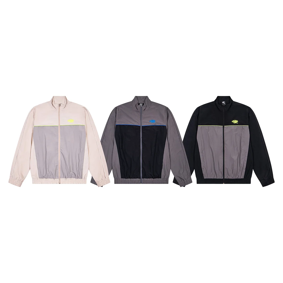 3 colors Embrodiery Windbreaker Zipper Stand Collar Jacket for Men and Women Contrast Color Patchwork Autumn Coat Oversized