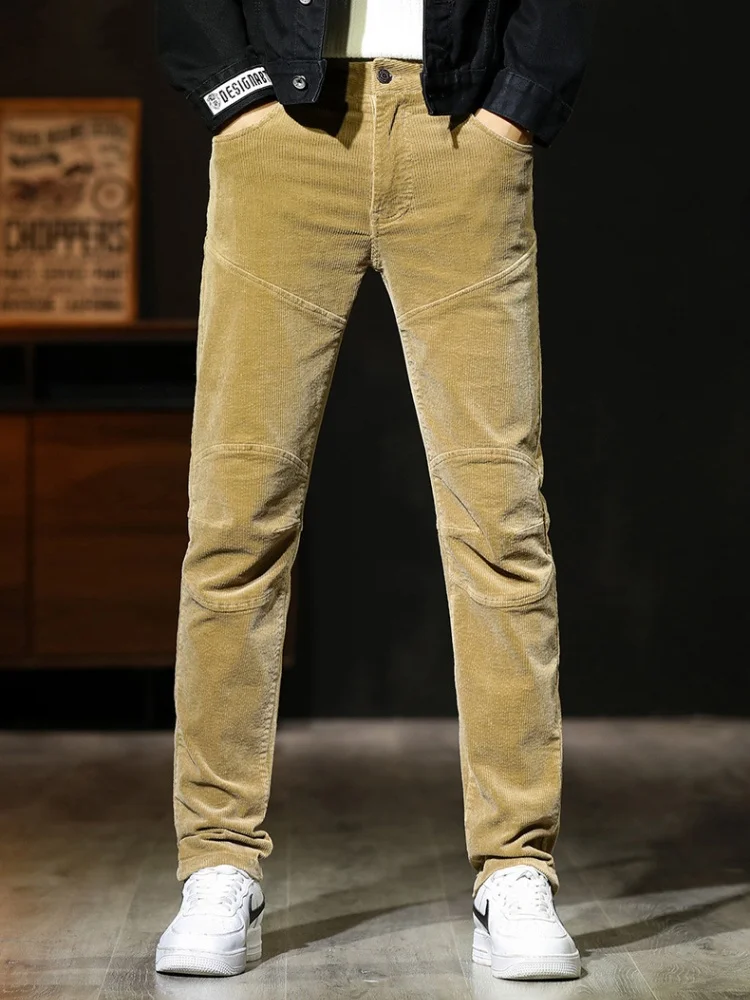 

New Casual Pants Corduroy Grey Patchwork Texture Straight Cotton Loose plus Size Workwear Trousers