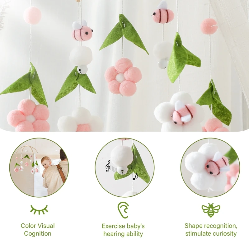 Baby Wooden Mobile Rattles Toys Bell Set 0-12 Months Newborn Crib Bed Bell Musical Toddler Rattles for Cots Kids Gift for Baby