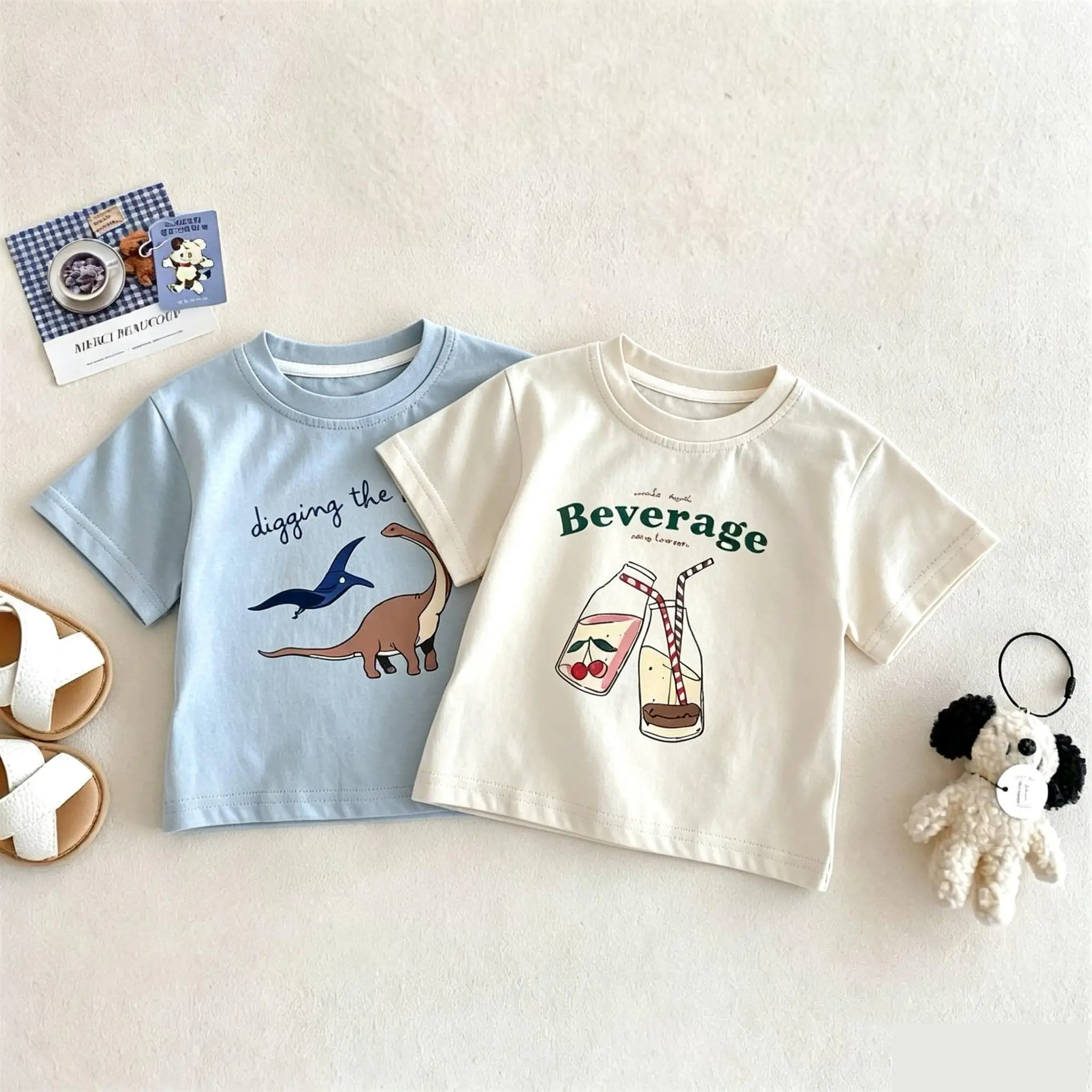 1-7 Age Children's Wear Printed T-shirts Summer Loose Casual Short Sleeve Tops Tees Popular Design Girl And Boy Crewneck Tshirt