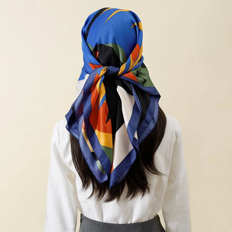 90*90cm Abstract Pattern Silk Square Scarf Hijab Women Bandana Soft Scarves Neckerchief Ladies Hair Shawl Wrap Headband