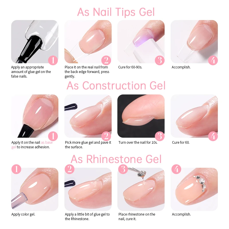 UR SUIKER 4 IN 1 Basis Gel Nagel Tips Gel Bouw Gel Strass Gel Nagellak Efficiënte Functie Zelfklevende Nail Art Gel DIY