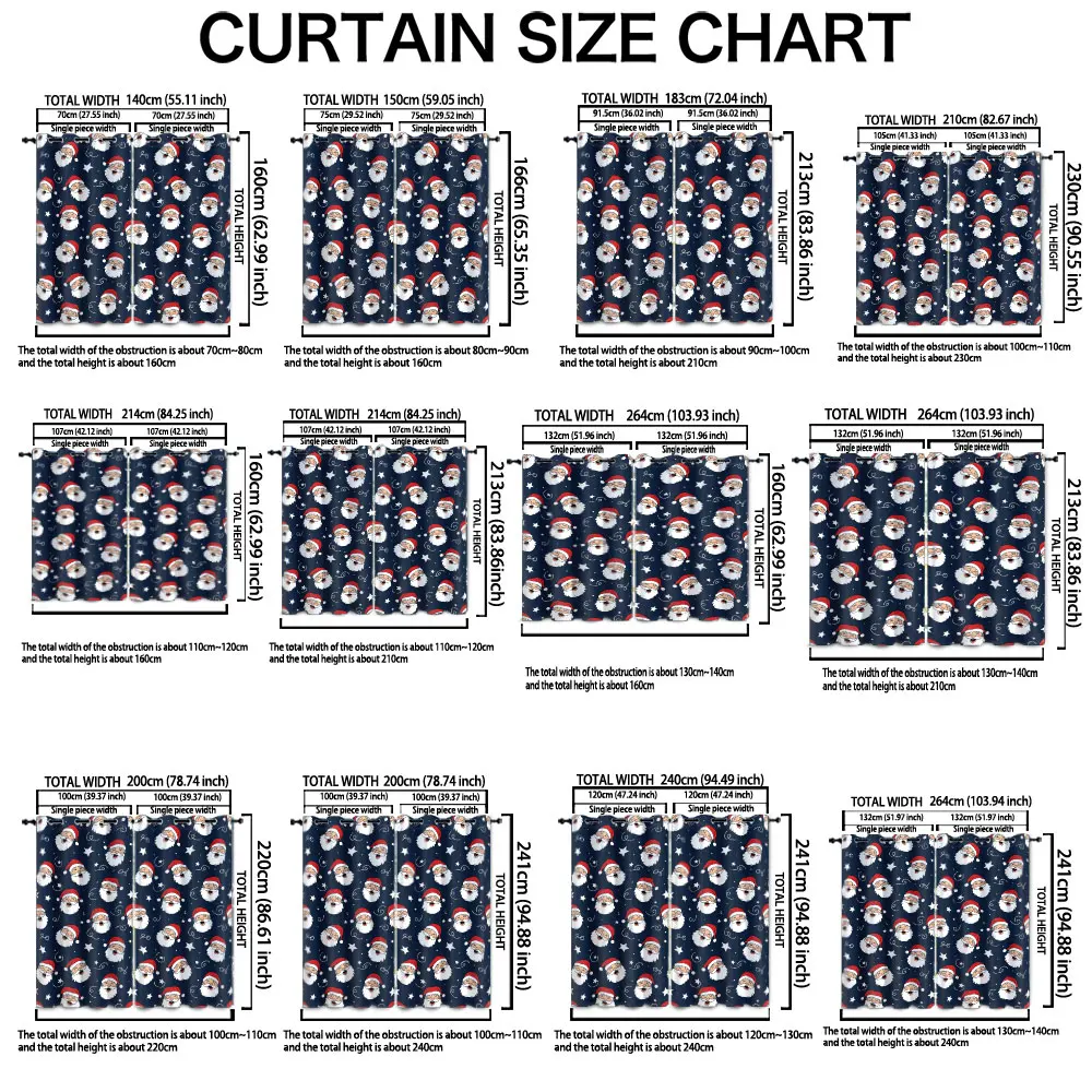 90-gram, two-piece printed curtain with a Santa Claus head and star pattern decoration, suitable for machine washing