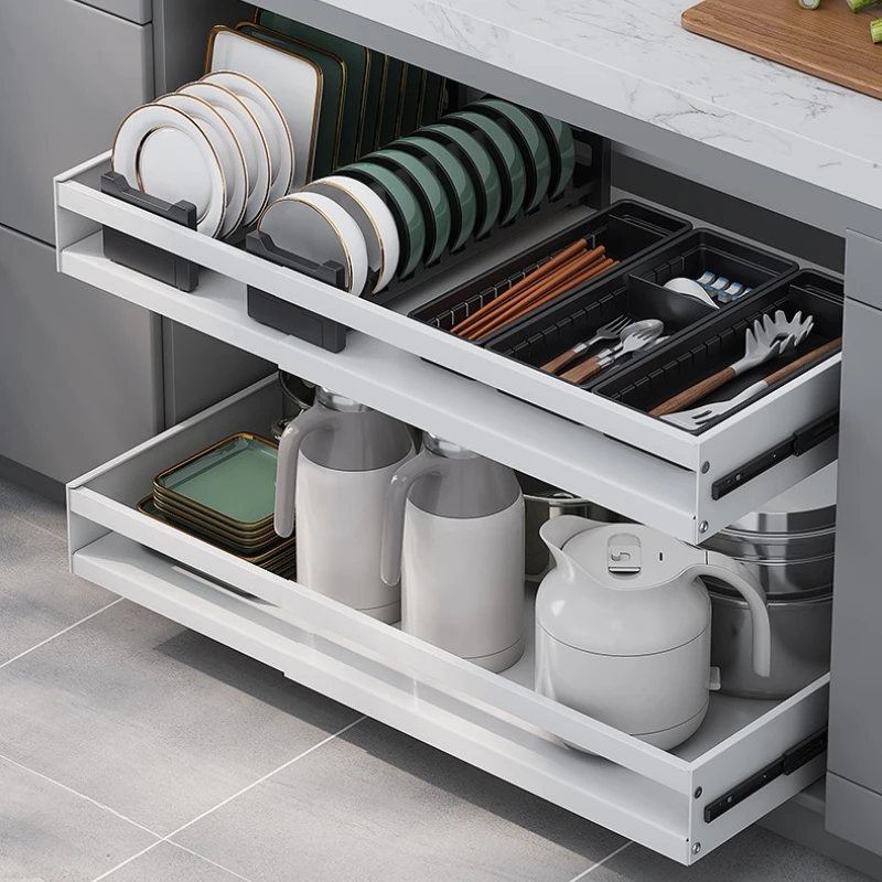 

Retractable Cutlery Holder High-capacity Dish Rack Cabinet Pull-out Seasoning Rack High-quality Carbon Steel Kitchen Organizer