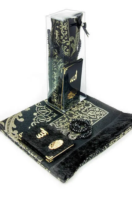 

Pocket Oversize Velvet Yasin Book Name Plakalı Prayer Rug Prayer Beads Boxed Special Set Black