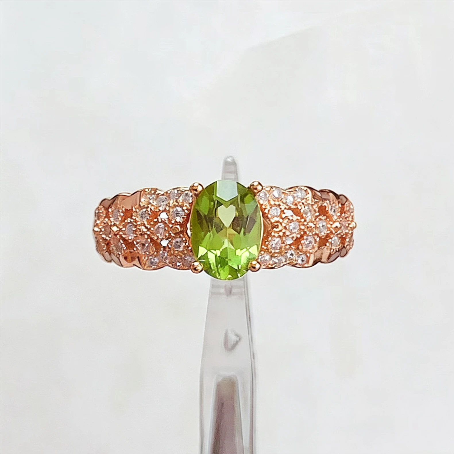 925 Sterling Silver Natural Peridot Ring Certified Oval Green Gemstone Full Pave CZ Band Luxury Fine Jewelry Gift for Women