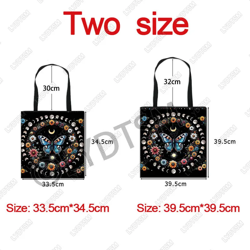 Mysterious Moth Moon Phase Print Women Shopping Bag Cartoon Moth Shoulder Bags Totes Handbag Shopper Bag BookBag