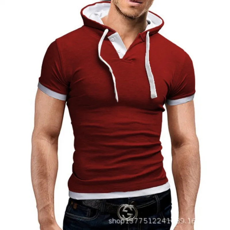 2024 Summer New Hot Selling Short Sleeved Rope Hooded Men\'s Short Sleeved T-shirt