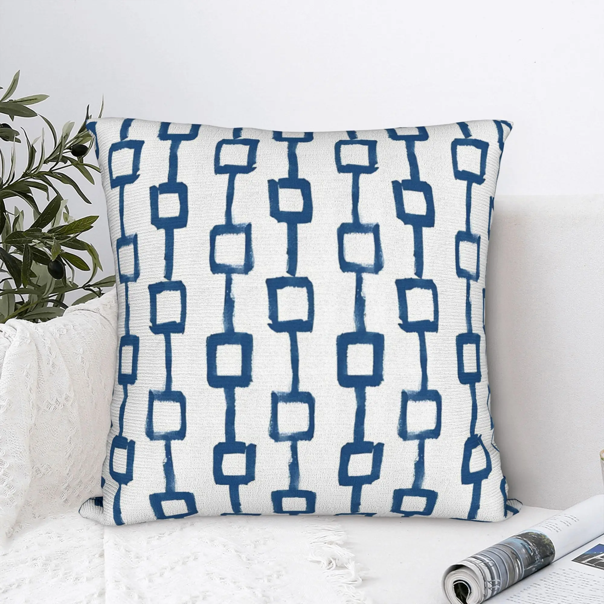 Ink boxes  classic blue  Square Pillow Case Geometric Ink Blue Cushion Cover Fashion Zippered Decor Pillowcase for Home 40x40cm