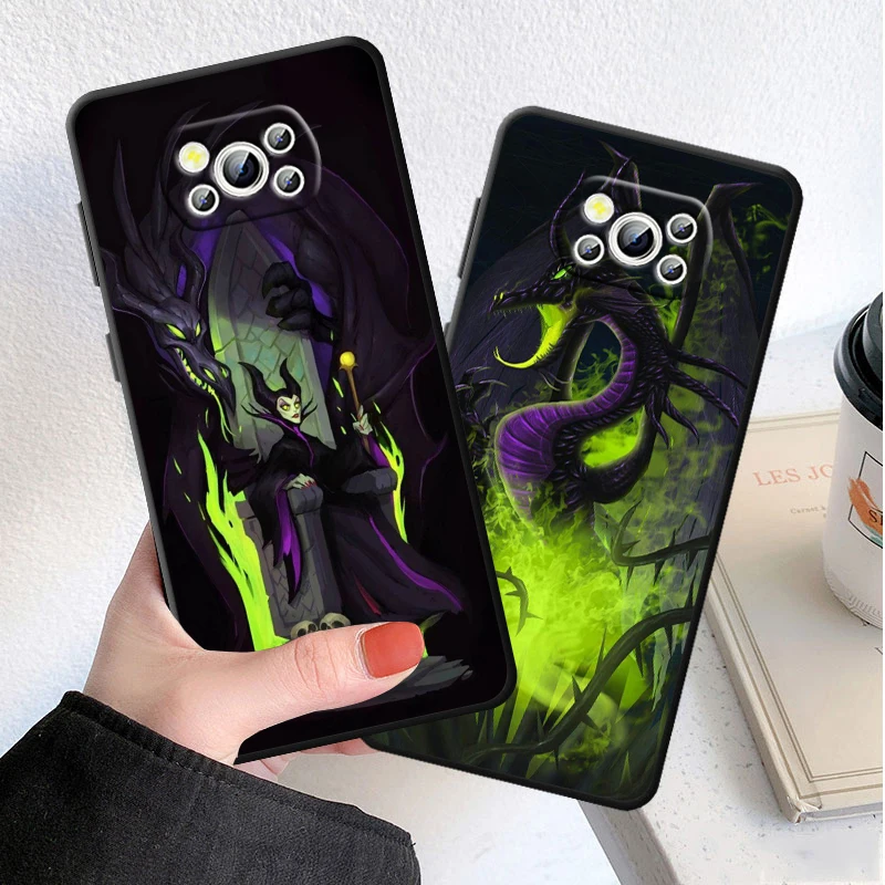 Cartoon Disney Maleficent Phone Case For Xiaomi Poco X4 X3 F4 F3 NFC M6 M5 M4 M3 GT S Pro 4G 5G Black Soft Cover