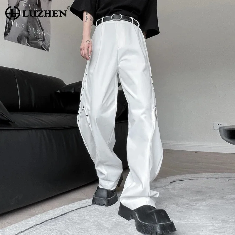 

LUZHEN Rivet Metal Decorate Splicing Design Solid Color Trendy Straight Pants 2024 Autumn New Casual Street Men Trousers LZ5172