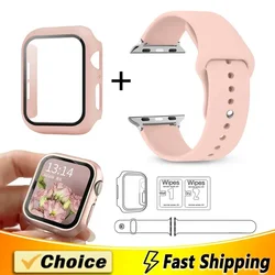 Glass+Case+Strap for Apple Watch Band 46mm 44mm 41mm40mm 38mm 45mm 42mm Screen Protectors for Apple IWatch Series 10 9 8 7 6 5 4