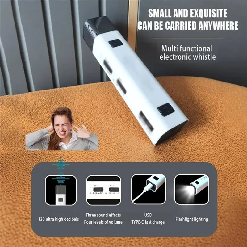 Electronic Whistle Multifunctional Rechargeable 130Db Flashlight PE Teacher Football Referee Supply Training B