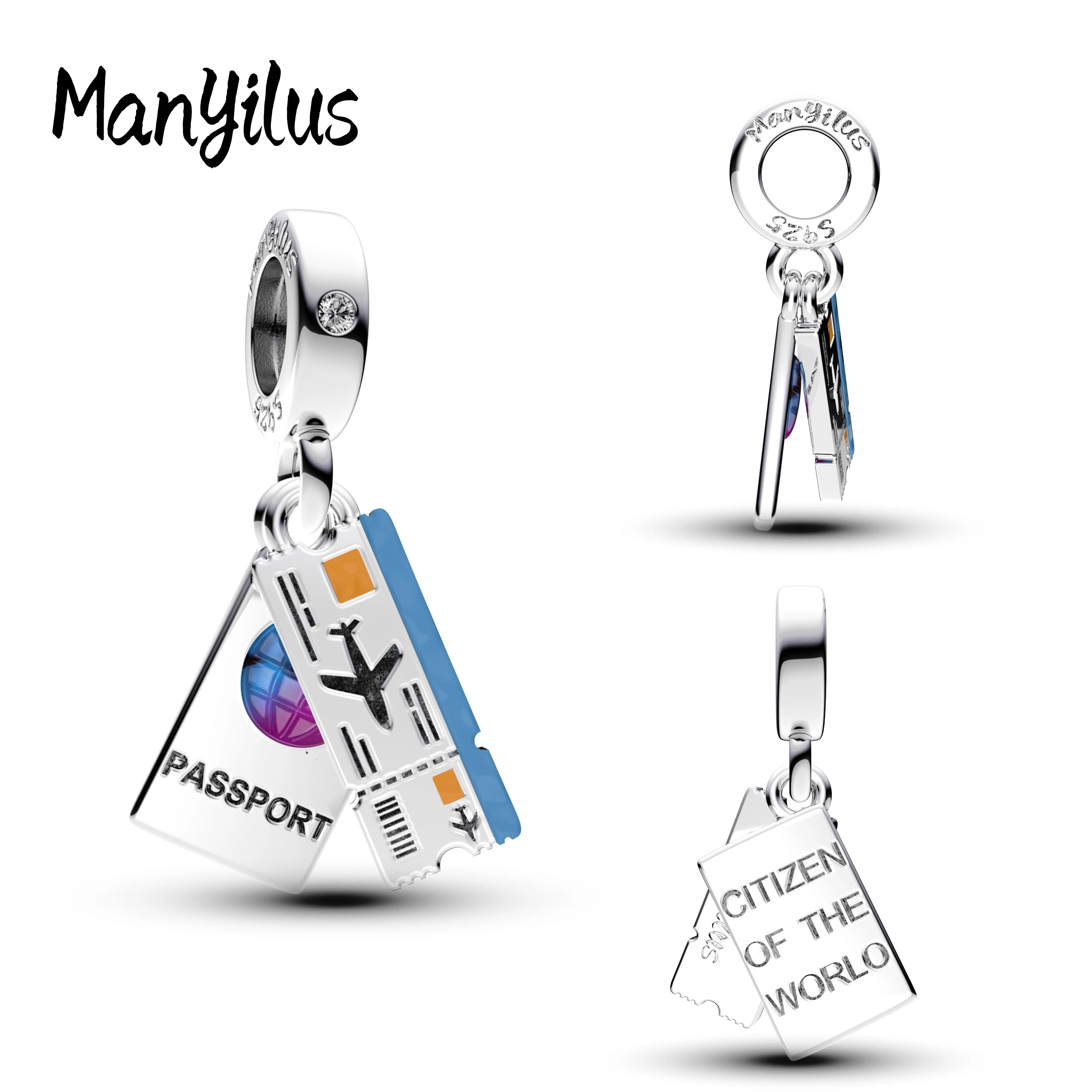 Manyilus 925 Silver Passport Ticket Dangle Charm Fit Original charms Bracelets Women Jewelry Gift