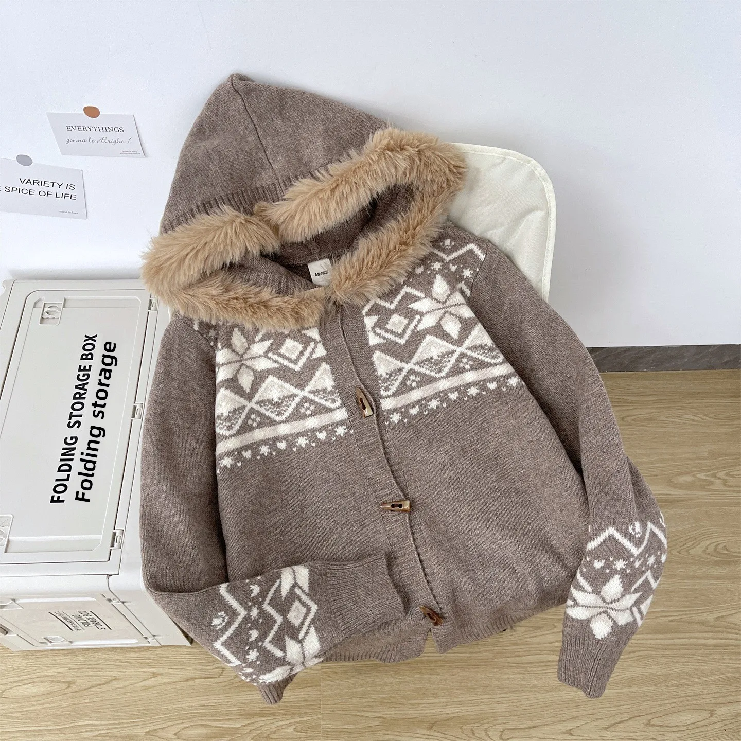 

Loose Fit Knitted Cardigan Women's Sle Detachable Fur Collar Casual Leisure Sle Sweater Jaet Autumn Winter plus Size