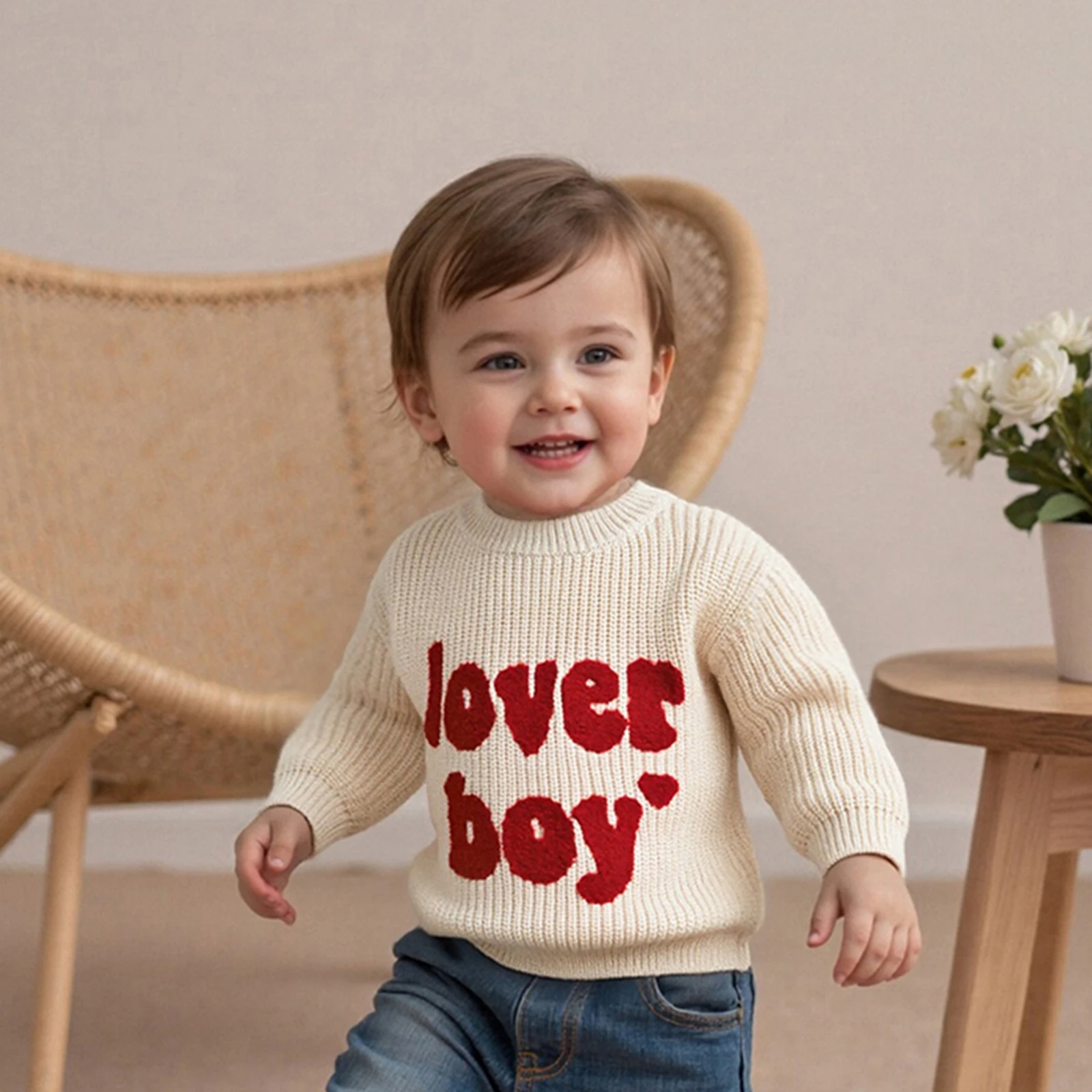 

Детская одежда, свитер на День Святого Валентина для мальчиков, вязаные топы с длинными рукавами и вышивкой в виде сердца и букв, повседневная весенняя одежда