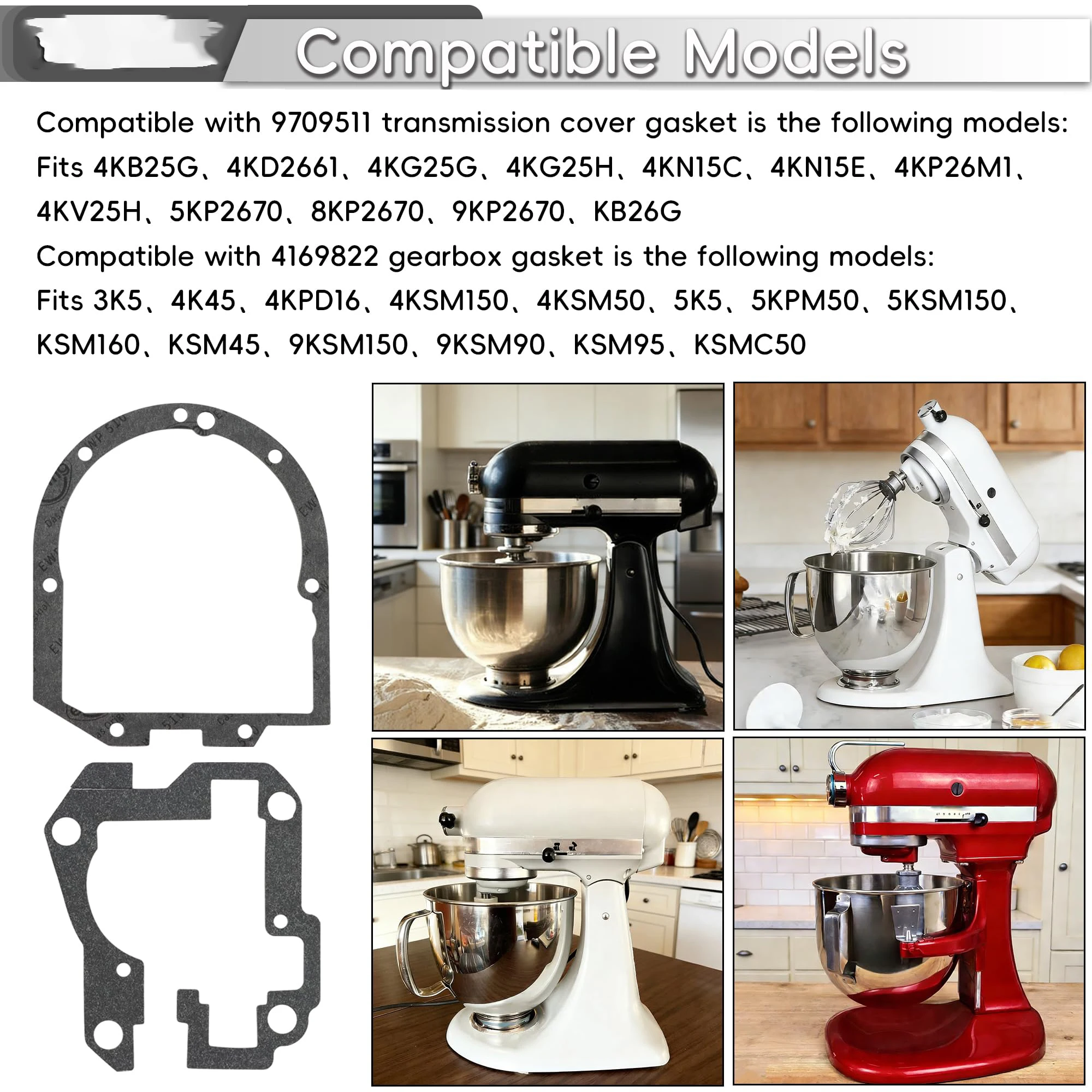 Paquete de 2 juntas para la carcasa de la caja de engranajes, compatibles con las juntas de sellado de la caja de engranajes KitchenAid, modelos K45, K5, KSM75, KSM90 y KSM150.