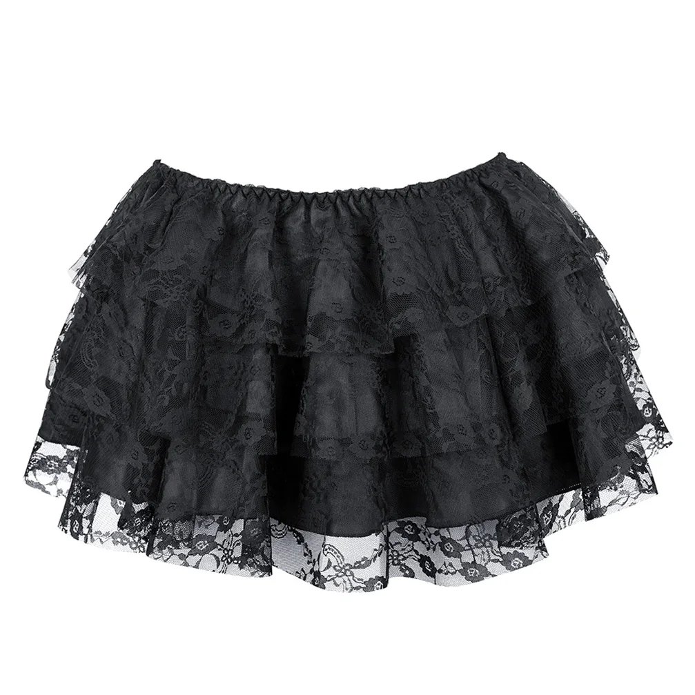 Women Sexy Floral Lace Mesh Skirt Showgirl Party Fashion Dance Skirts Layered Ruffled Skirt Match Corset Vintage Style image 4