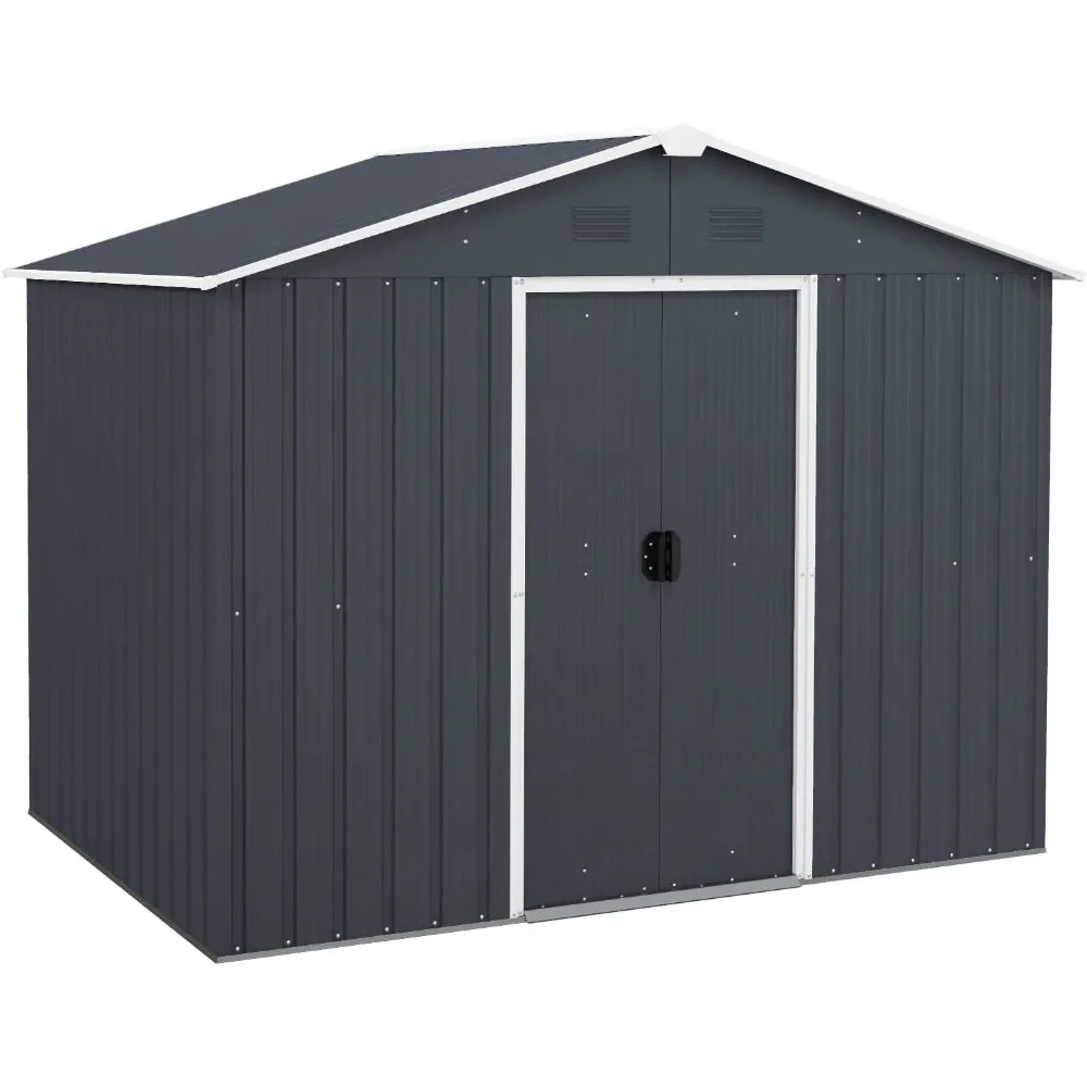 Outdoor Storage Shed with Floor Foundation, Garden Tool Bike Sheds with Lockable Sliding Door & Air Vents, Outdoor Storage Shed