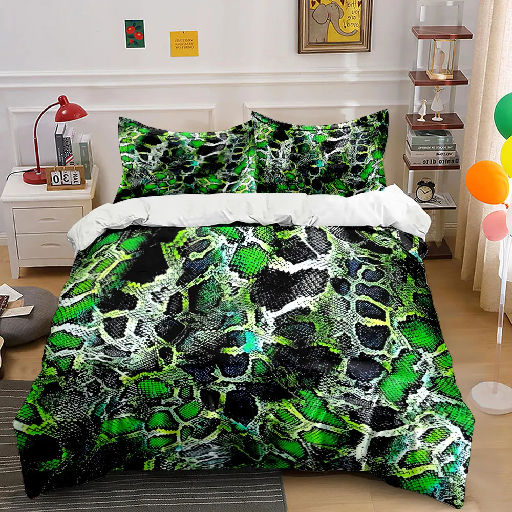 Green snake skin pattern texture Printed Duvet Cover Set 1 Duvet Cover+2 Pillowcase Multi Size Bedroom Bedding Decoration
