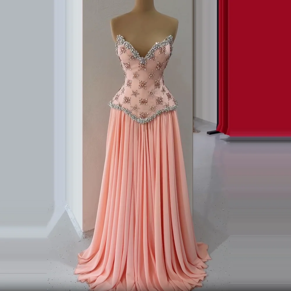 Pink V-Neck Faux-Layered Evening Dress With Crystal Neckline A-Line Dress Prom Dress Party and Holiday Dresses Customizable