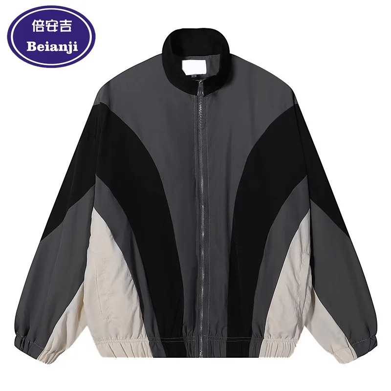 Beianji storm jacket mountain vintage color contrast American outdoor men street hiphop loose function zipper motorcycle jacket