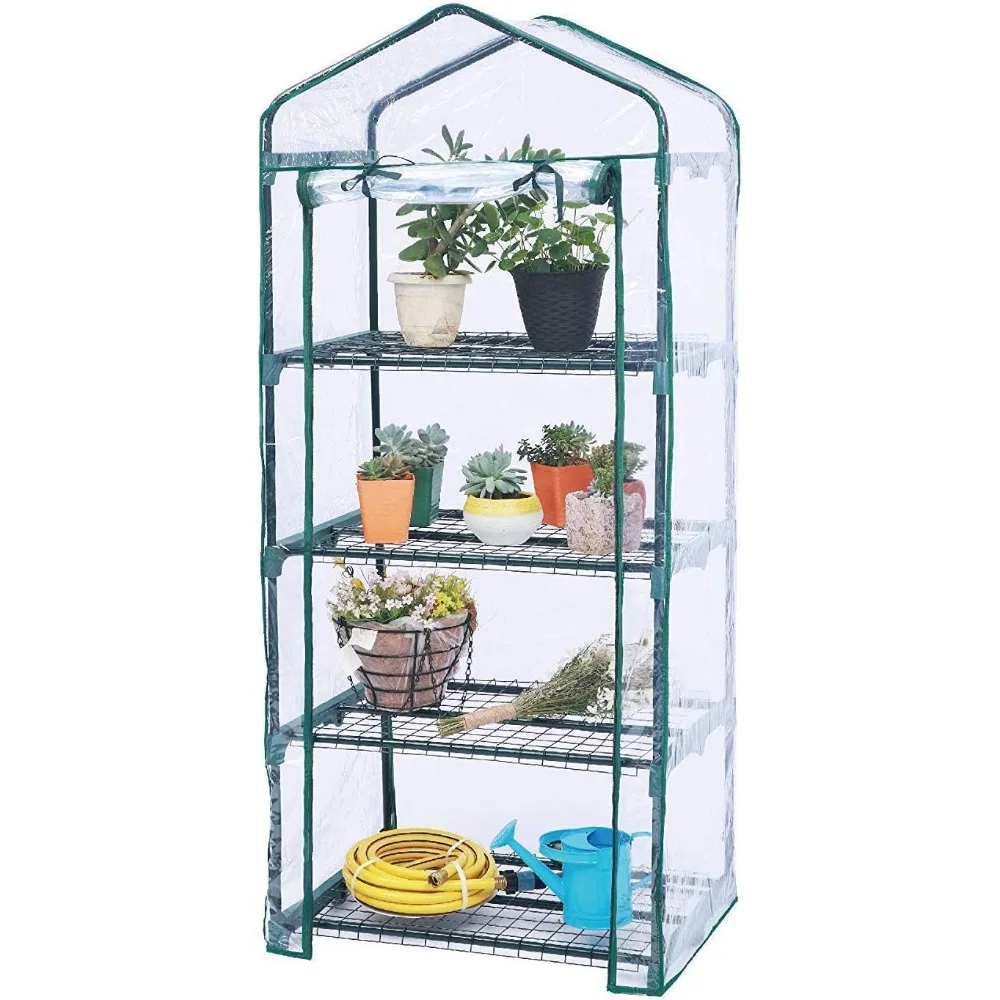 

Garden 4 Tier Mini Greenhouse - 63'' H x 27'' L x 19'' W - Sturdy Portable Gardening Shelves with PVC Cover - Small Green House