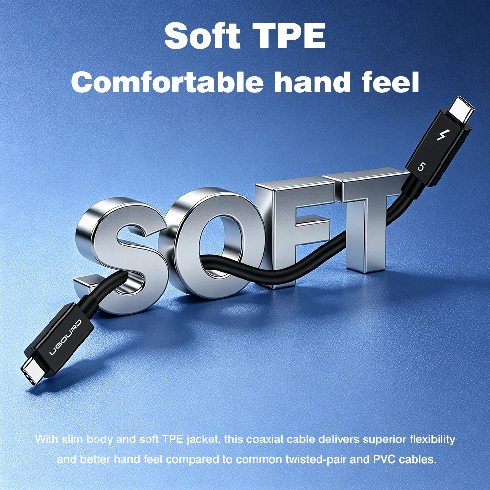 Full Function Thunderbolt 5 Cable Coaxial 120Gbps/80Gbps Type C to Type C Cable PD 240W 16K Compatible with USB4/Thunderbolt 4