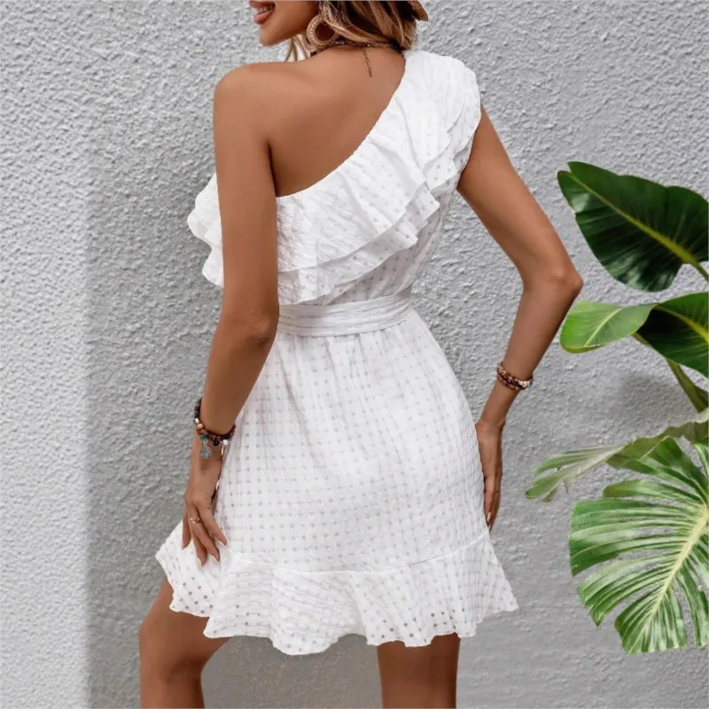 2026 frühjahr Und Sommer Neue frauen Mode Kleid Rüschen Elegante Off-schulter Unregelmäßigen Midi Weiß Frauen Dresss Prom vestidos