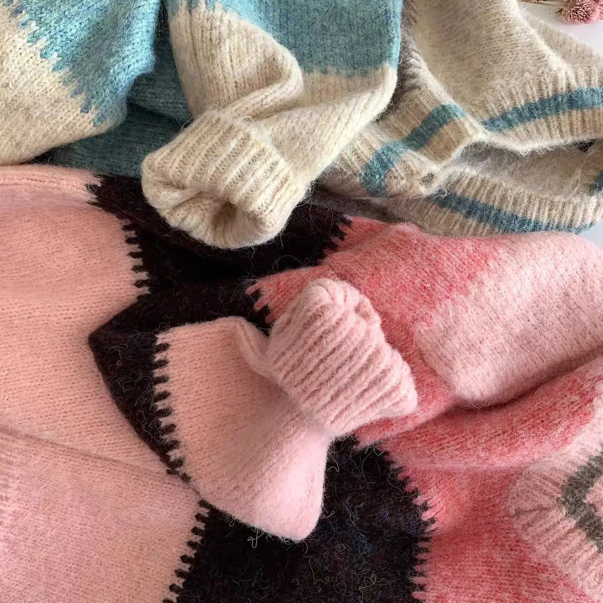 Winter Women Sweater Pullover Knit Jumpers Loose Striped Pull Jumpers Korean Style Knitwear Casual Top Cashmere Sweaters