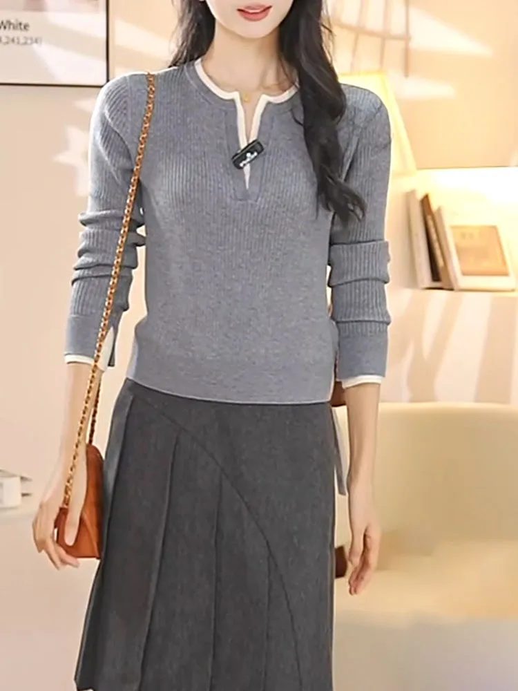 

ay V-ne Knitwear Women's Long Sve Base irt Slimming Sle Korean Version Loose Fit Autumn New Arrival