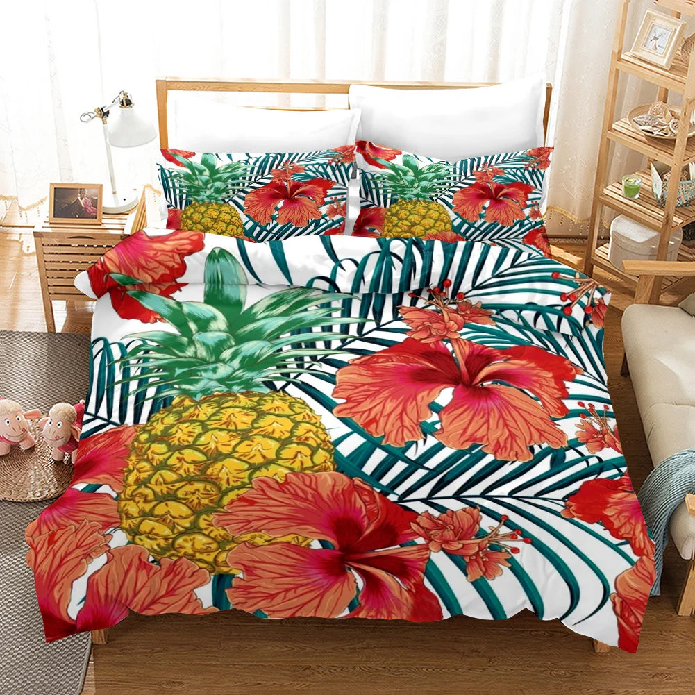 Floral Duvet Cover Set Floral Tropical Bedding Set Tropical Flowers Leaves For Kids Teen Polyester Double Queen King Quilt Cover