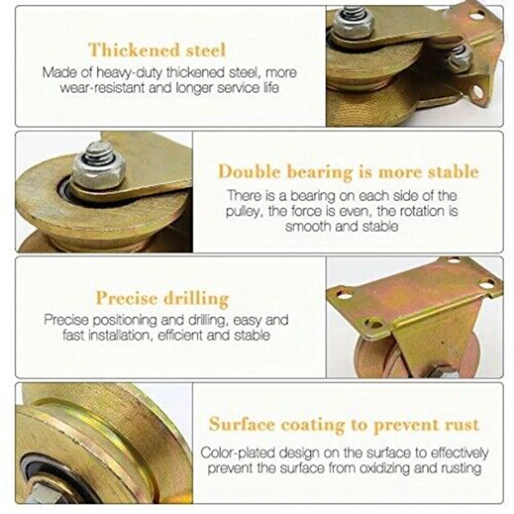 4pcs Steel Sliding Door Pulley V-shaped Groove Wheels Heavy Duty Rigid Caster For Inverted Track Sliding Gate Bearing Rollers