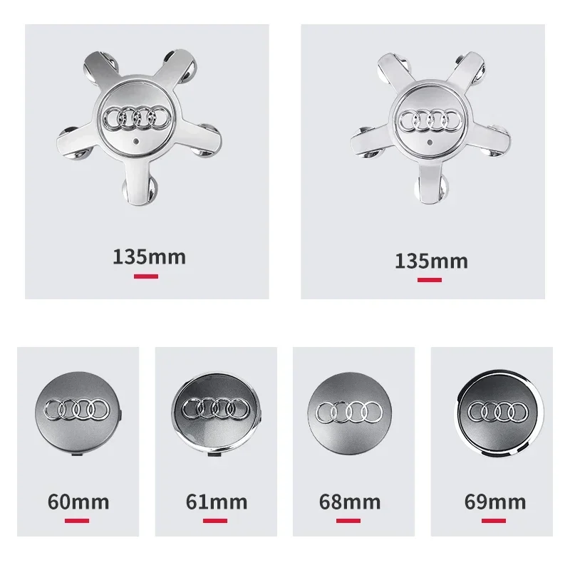 4P 60mm 61mm 68mm 69mm 77mm 135mm Car Styling Wheel Center Cap Hub Covers Badge For Audi A3 A4 A5 A6 A7 A8 Q3 Q5 Q7 Accessories